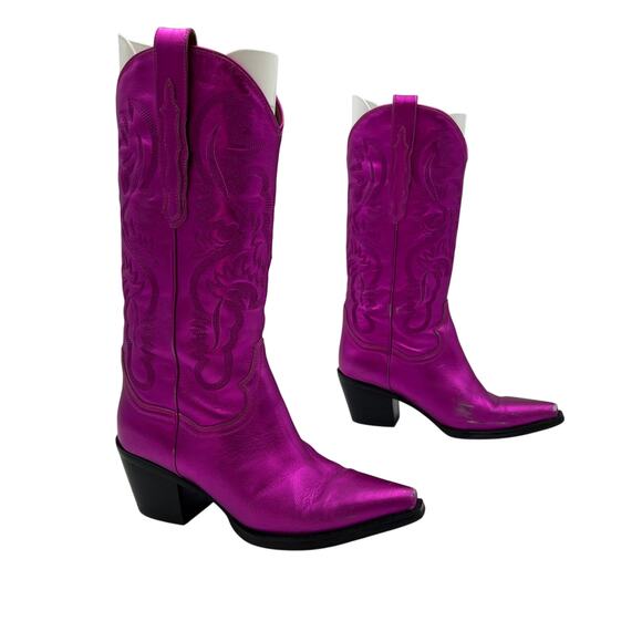 Jeffery Campbell Dagget Western Boot In Fuchsia Metallic Leather - Picture 1 of 13